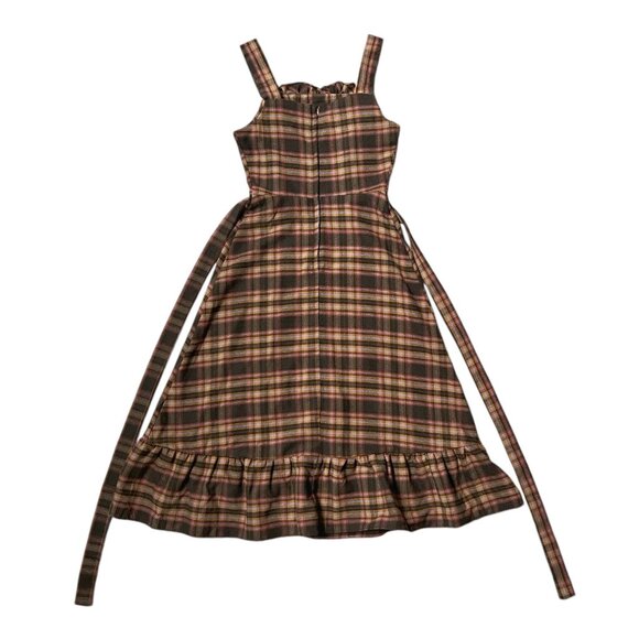 70s vintage plaid wool prairie dress ruffle cottage western sleeveless flare. - Picture 9 of 12